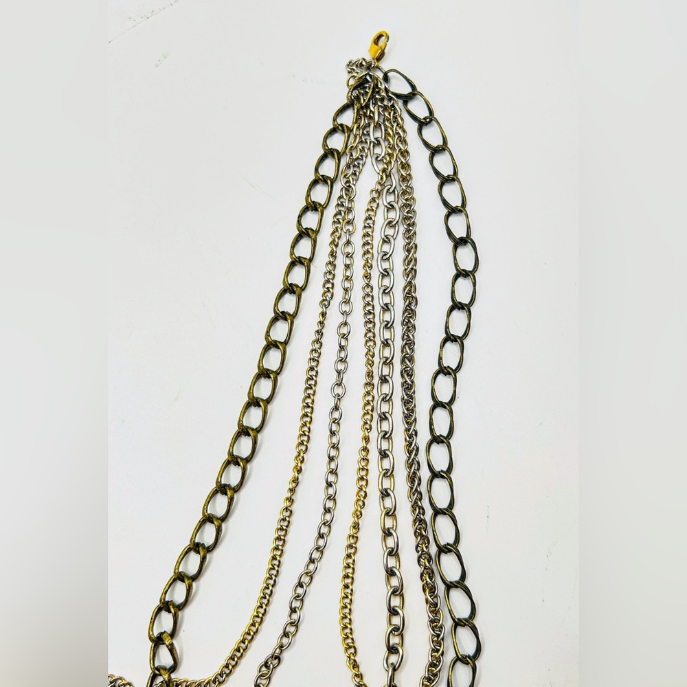 Vintage 7-Strand Mixed Metal Layered Chain Necklace - Picture 4 of 10